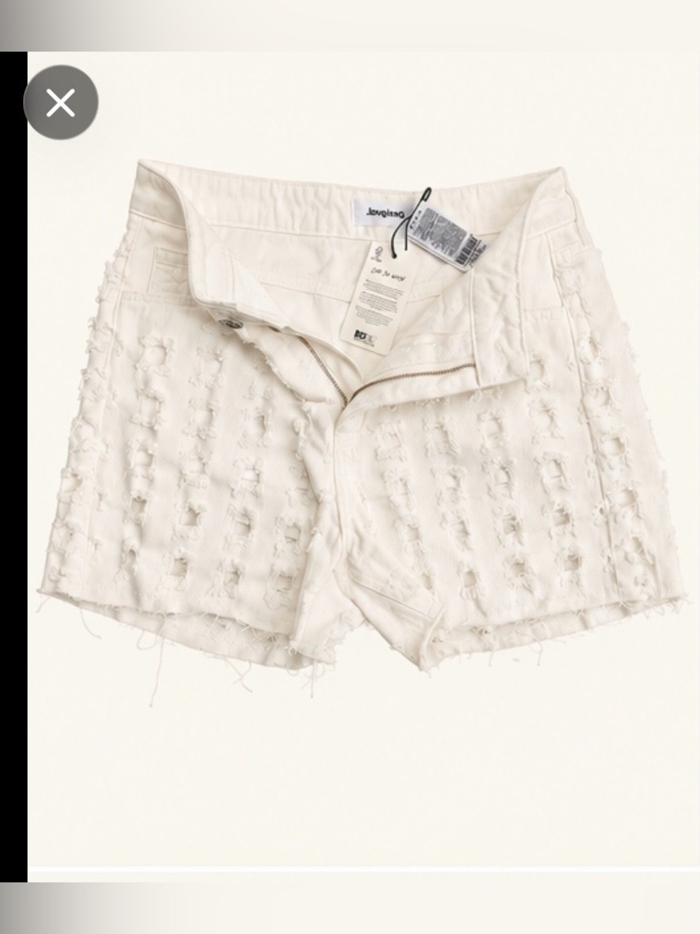 Desigual Ivory High-Waist Distress Textured Denim Boho Shorts 38 (M) NWT